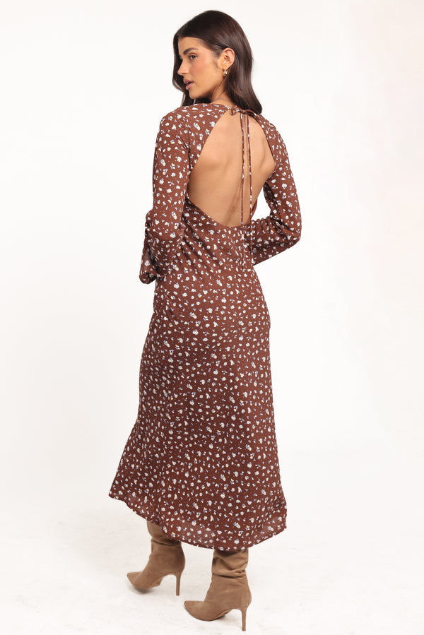 Gisella Long Sleeve Midi - Brown Floral
