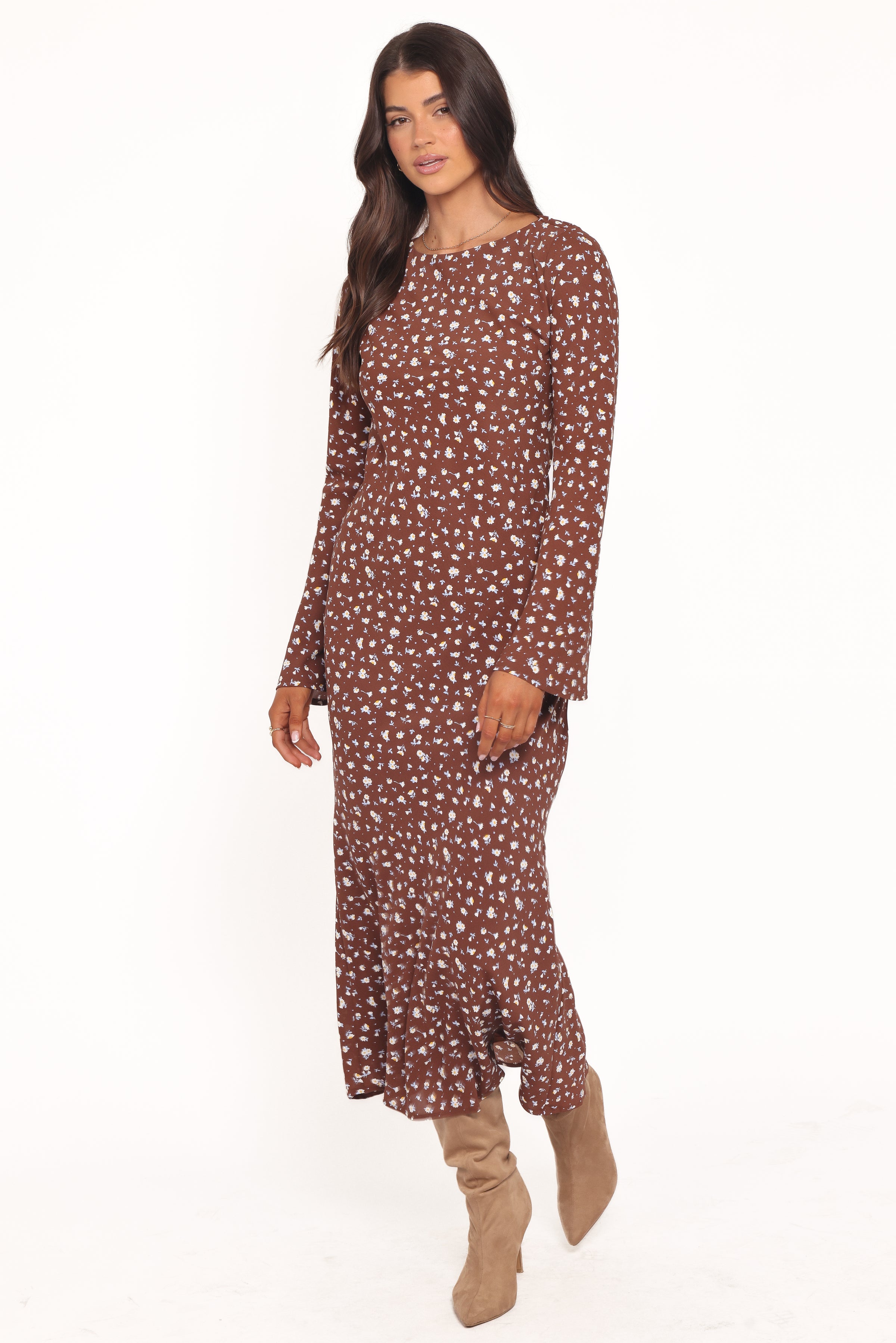 Petal and Pup USA DRESSES Talitha Maxi Dress - Brown Floral