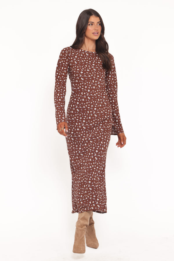 Sara Midi Dress - Brown Floral