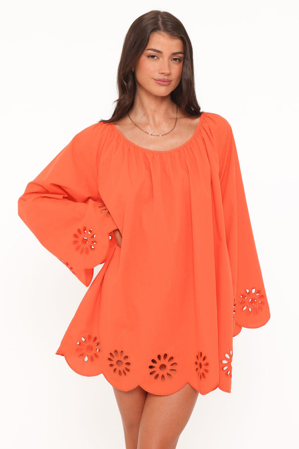 Petal and Pup USA DRESSES Tampa Long Sleeve Mini Dress - Orange