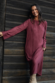 Petal and Pup USA DRESSES Tannikah Plisse Midi Dress - Ruby Wine (Hold for Rack)