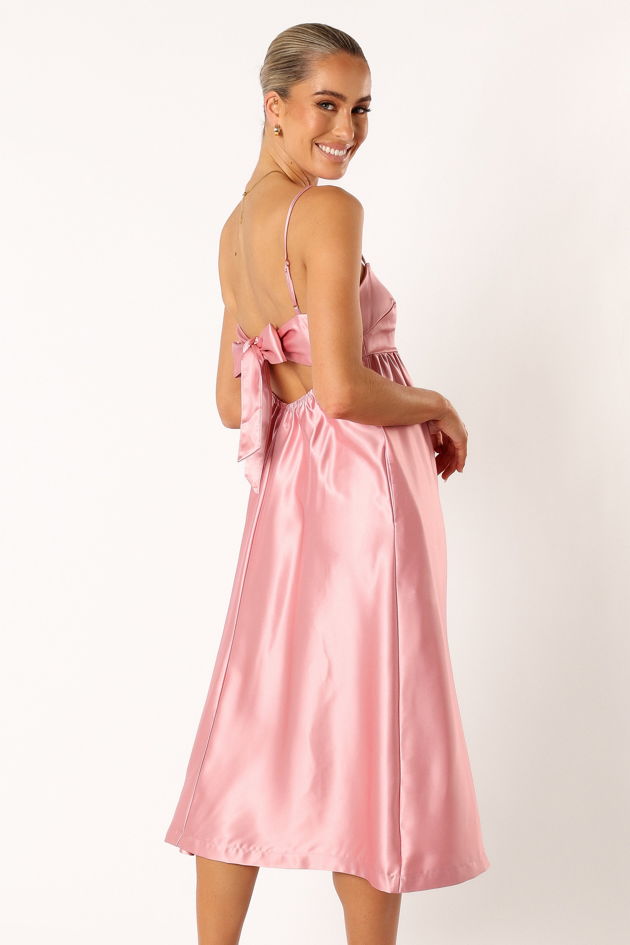 Petal and Pup USA DRESSES Teagan Bow Back Midi Dress - Soft Pink