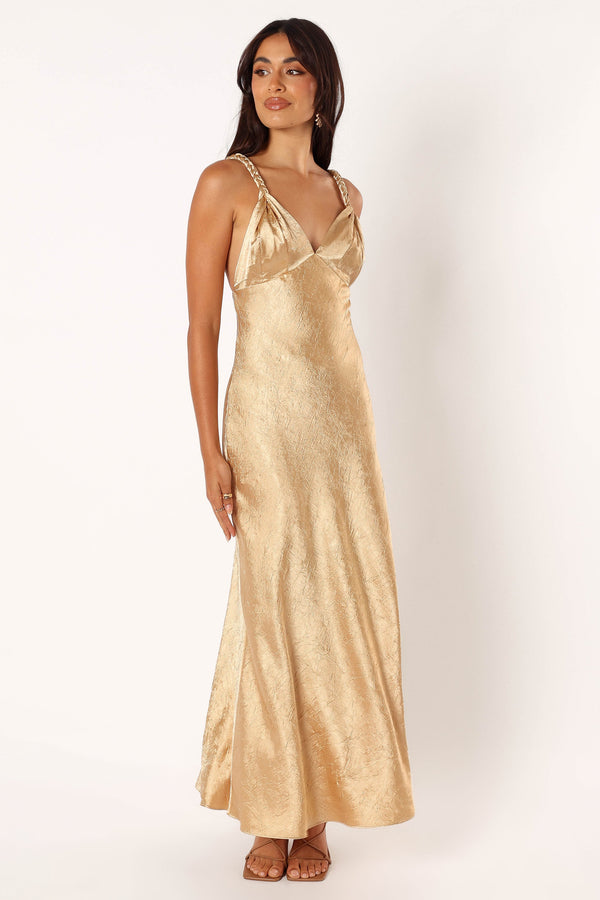 Petal and Pup USA DRESSES Tee Slip Midi Dress - Gold