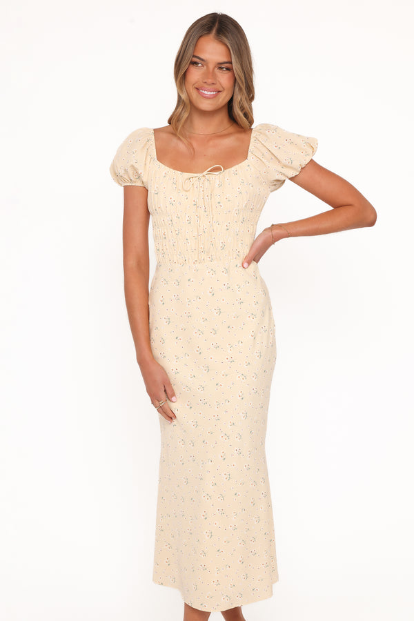 Petal and Pup USA DRESSES Teigan Midi Dress - Yellow Floral