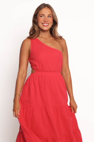 Petal and Pup USA DRESSES Teresa One Shoulder Midi Dress - Red