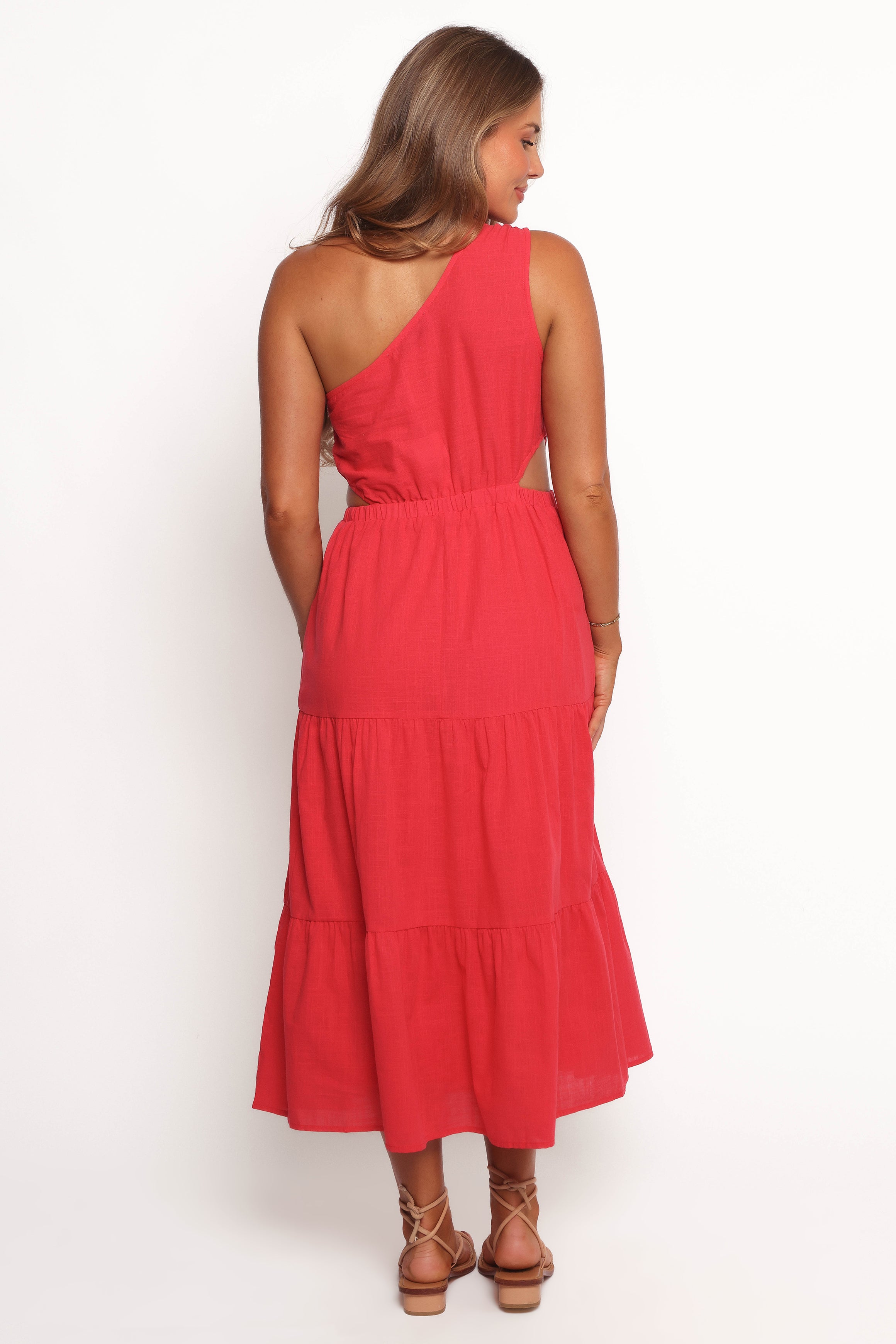 Petal and Pup USA DRESSES Teresa One Shoulder Midi Dress - Red (Hold for Rack)