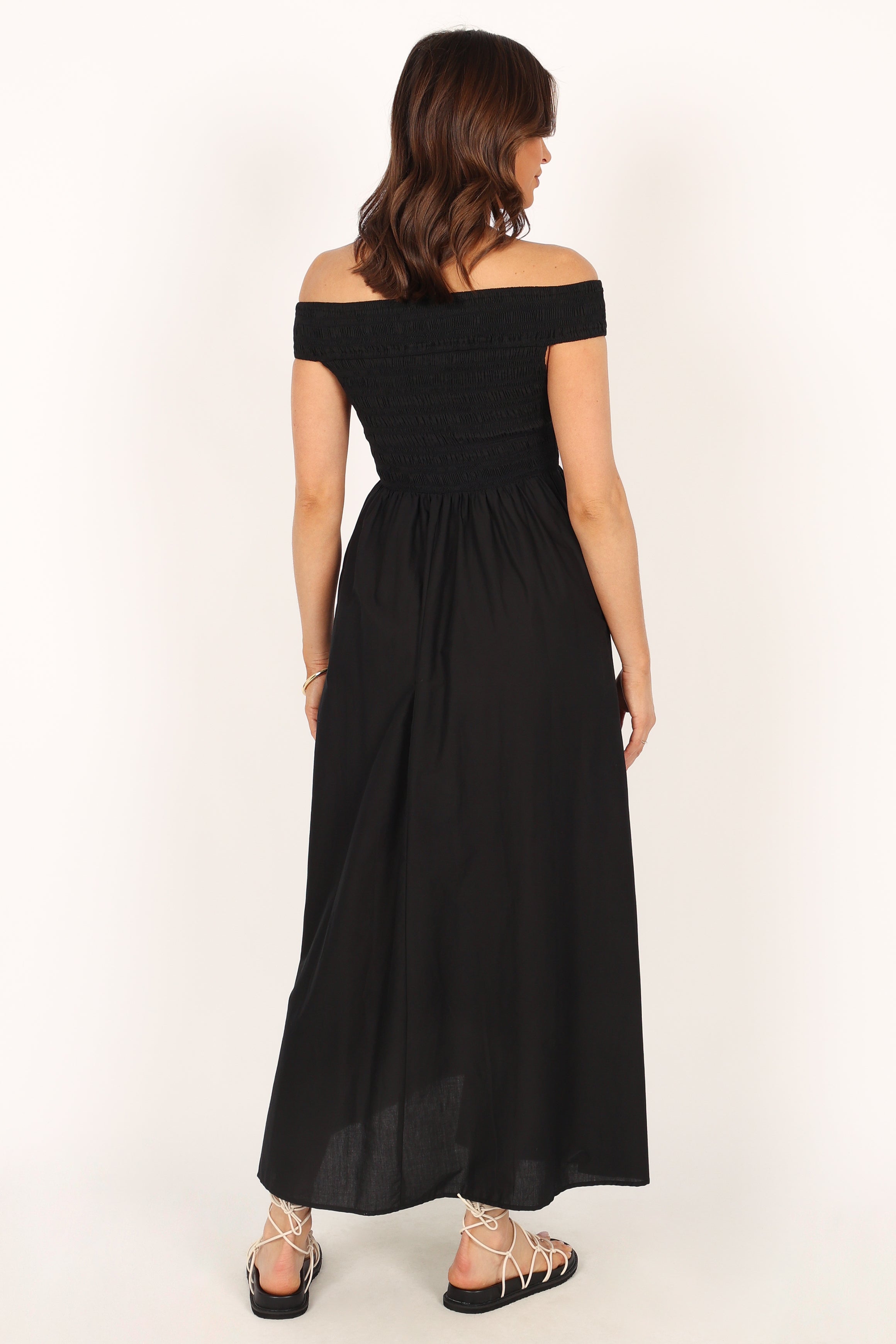 Petal and Pup USA DRESSES Tessa Off Shoulder Midi Dress - Black