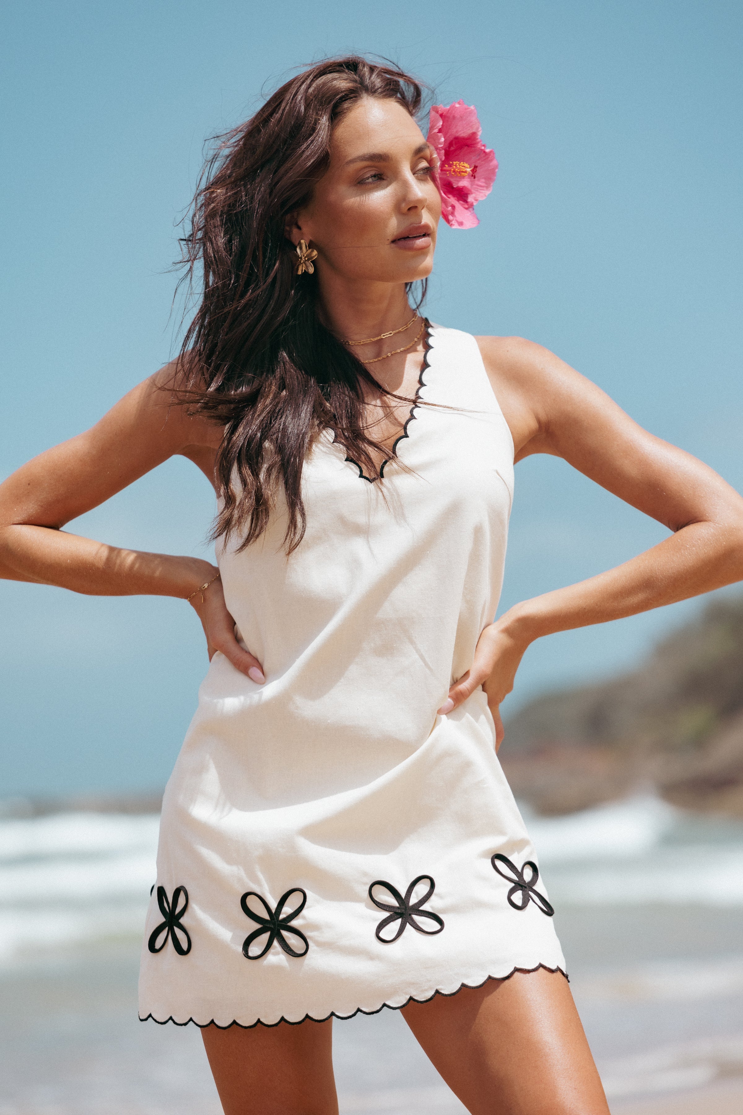 Petal and Pup USA DRESSES Thalia Mini Dress - Cream/Black