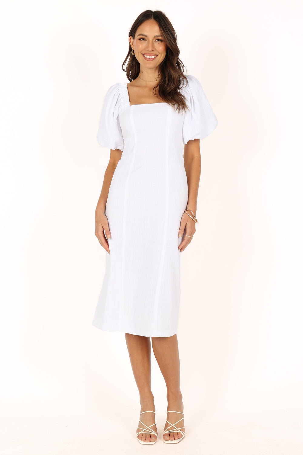 Petal and Pup USA DRESSES Thea Puff Sleeve Midi Dress - White