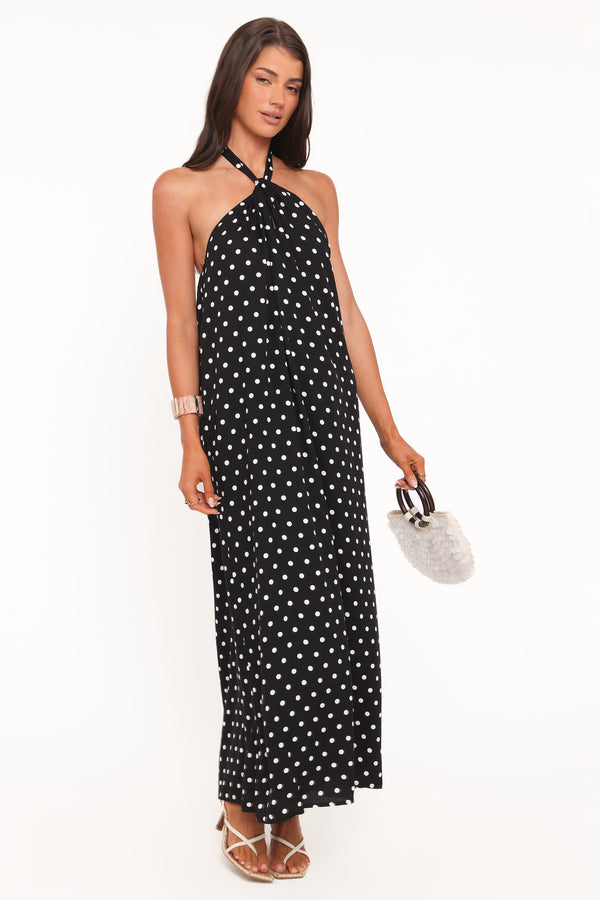 Petal and Pup USA DRESSES Theophania Maxi Dress - Black Polka Dot