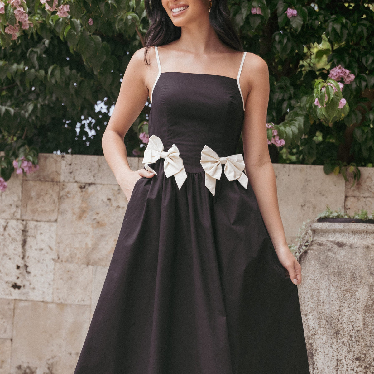 black cocktail dress midi length Petal and Pup Women's Tia Midi Dress