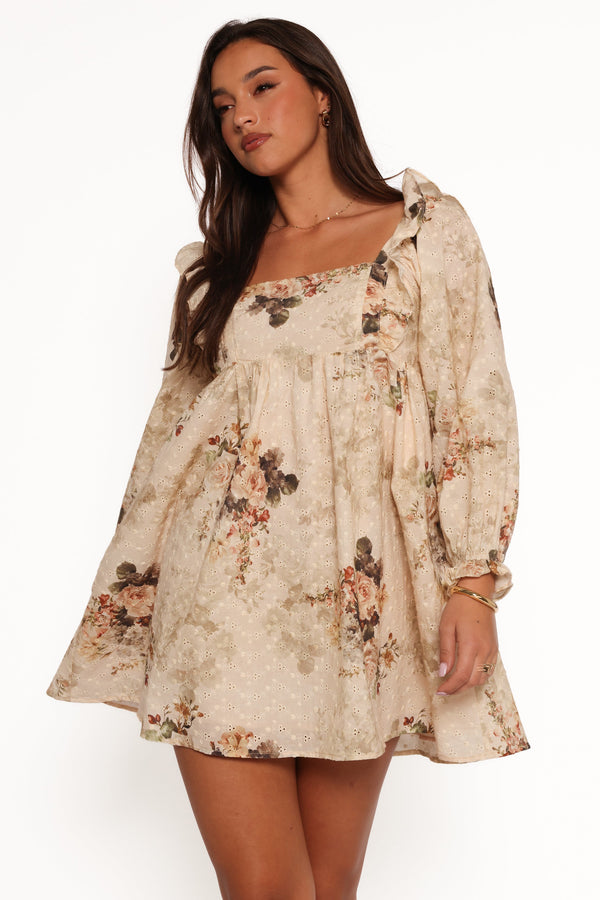 Petal and Pup USA DRESSES Tiarny Mini Dress - Beige Floral