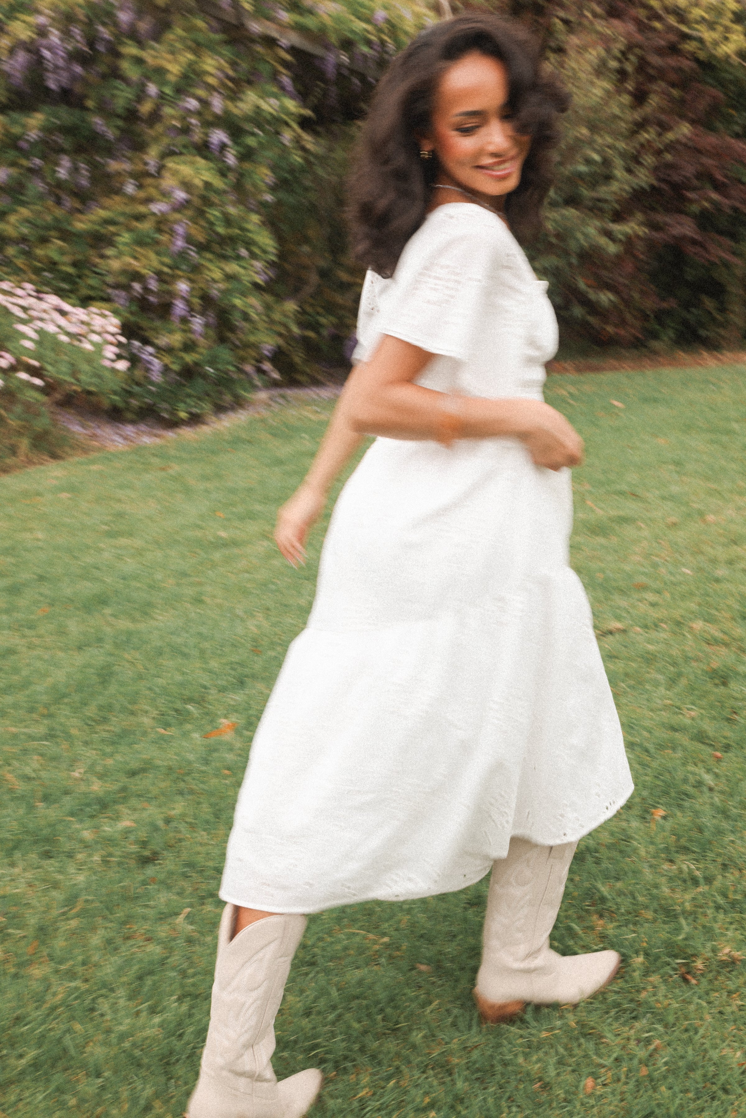 green and white midi dress with sleeves Tierney Midi Dress