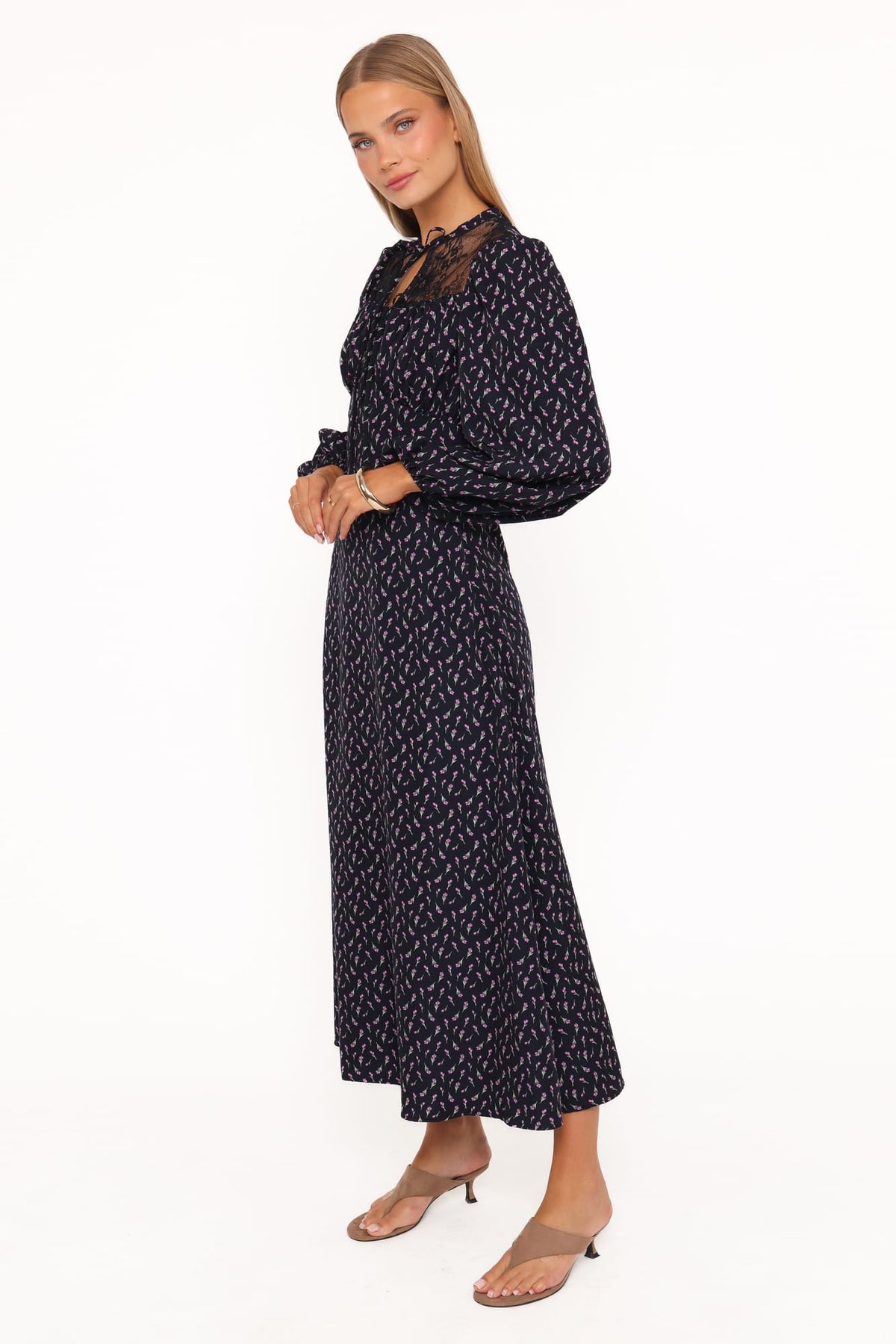 Petal and Pup USA DRESSES Tillie Long Sleeve Maxi Dress - Navy Tulip Floral