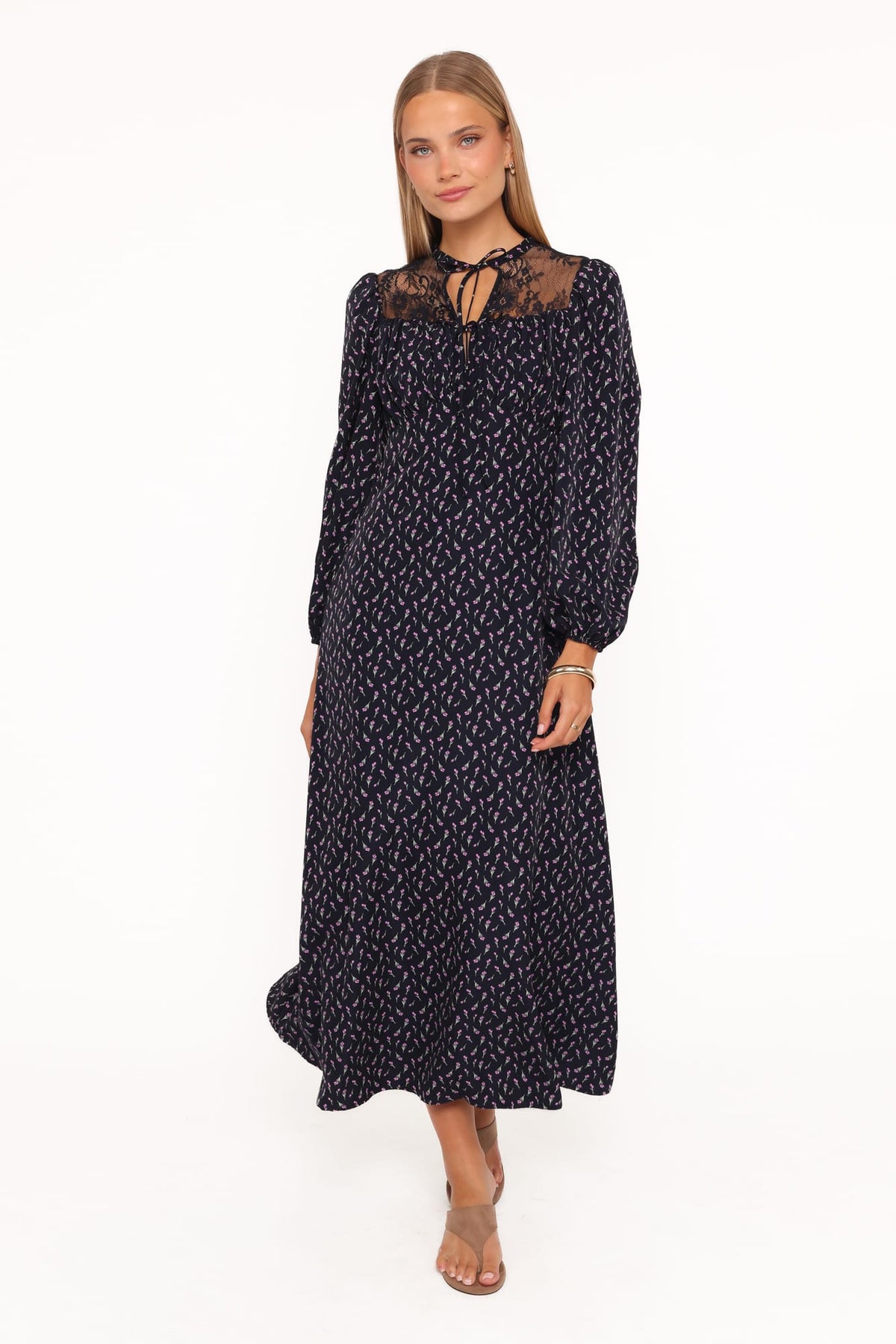 Petal and Pup USA DRESSES Tillie Long Sleeve Maxi Dress - Navy Tulip Floral