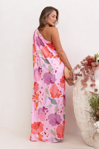 Petal and Pup USA DRESSES Tillie One Shoulder Maxi Dress - Pink Floral