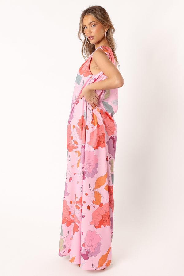 Petal and Pup USA DRESSES Tillie One Shoulder Maxi Dress - Pink Floral