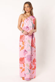 Petal and Pup USA DRESSES Tillie One Shoulder Maxi Dress - Pink Floral