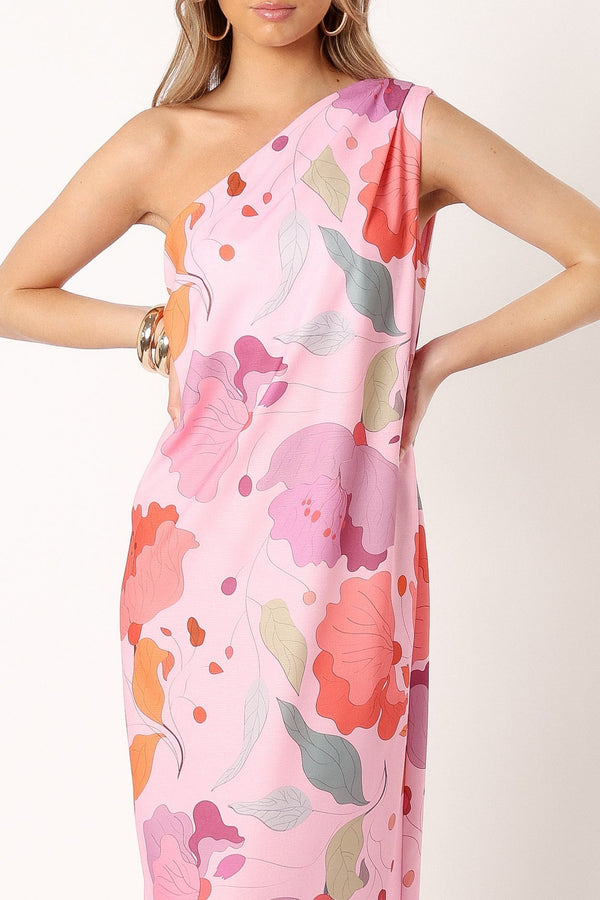 Petal and Pup USA DRESSES Tillie One Shoulder Maxi Dress - Pink Floral