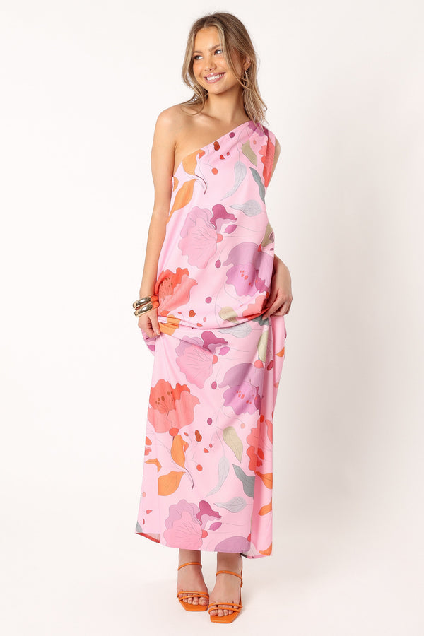 Petal and Pup USA DRESSES Tillie One Shoulder Maxi Dress - Pink Floral