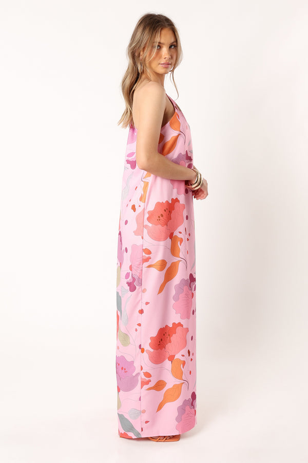 Petal and Pup USA DRESSES Tillie One Shoulder Maxi Dress - Pink Floral