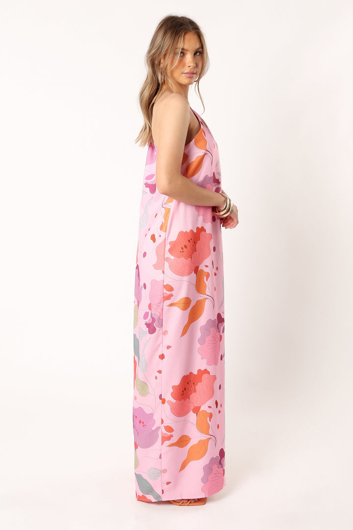 Tillie One Shoulder Maxi Dress - Pink Floral - Petal & Pup USA