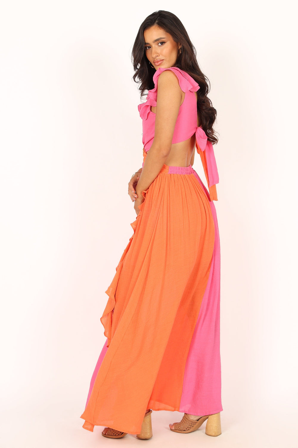 Petal and Pup USA DRESSES Tinitia Colourblock Maxi Dress - Pink Orange
