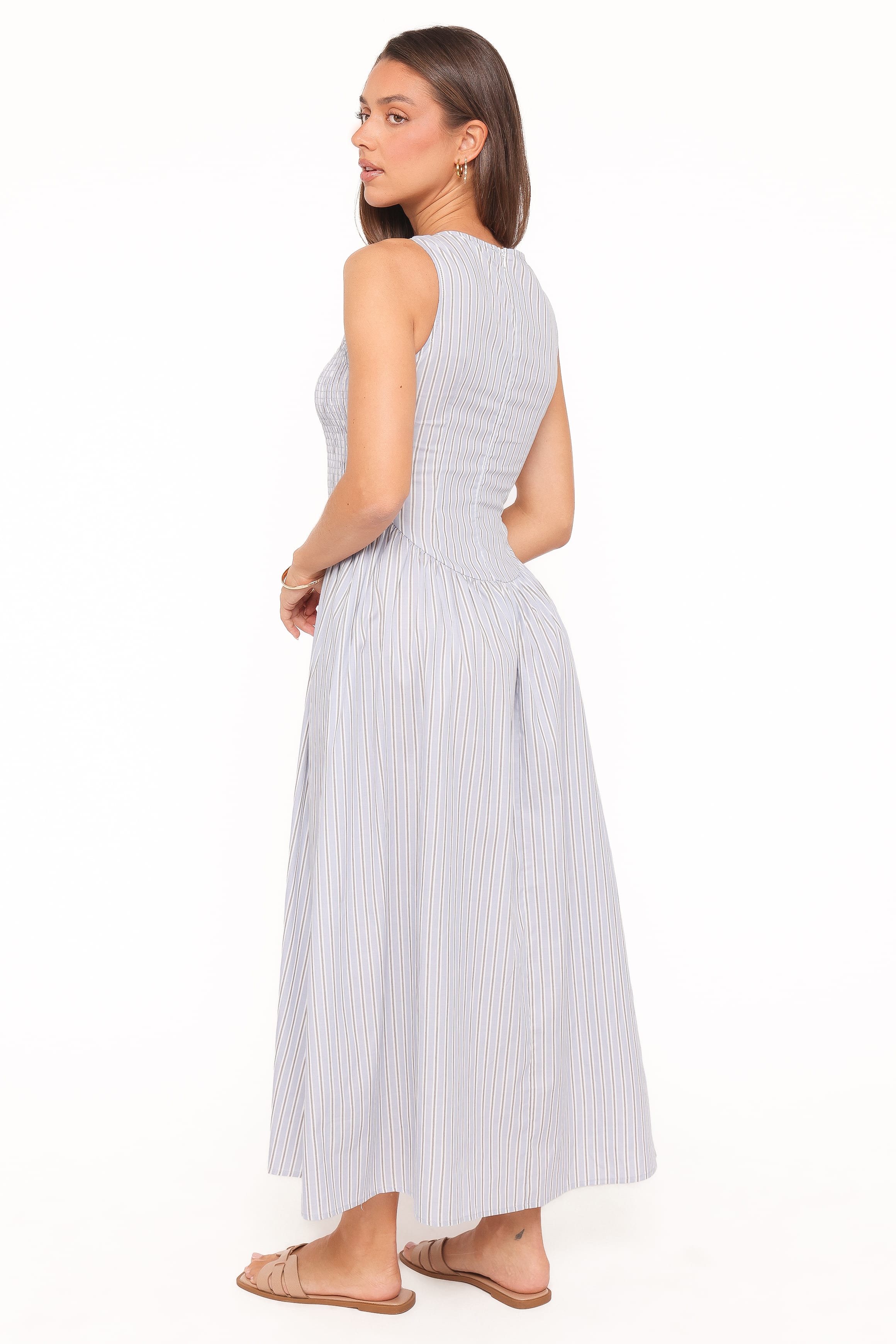 Petal and Pup USA DRESSES Tony Maxi Dress - Brown/Blue Stripe