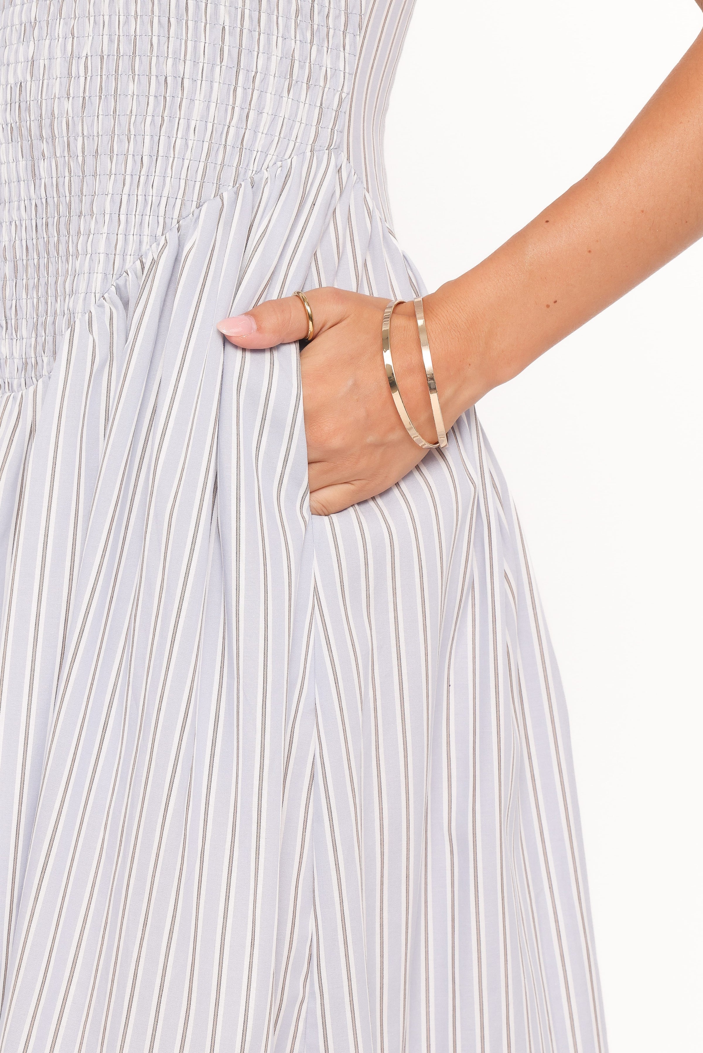 Petal and Pup USA DRESSES Tony Maxi Dress - Brown/Blue Stripe