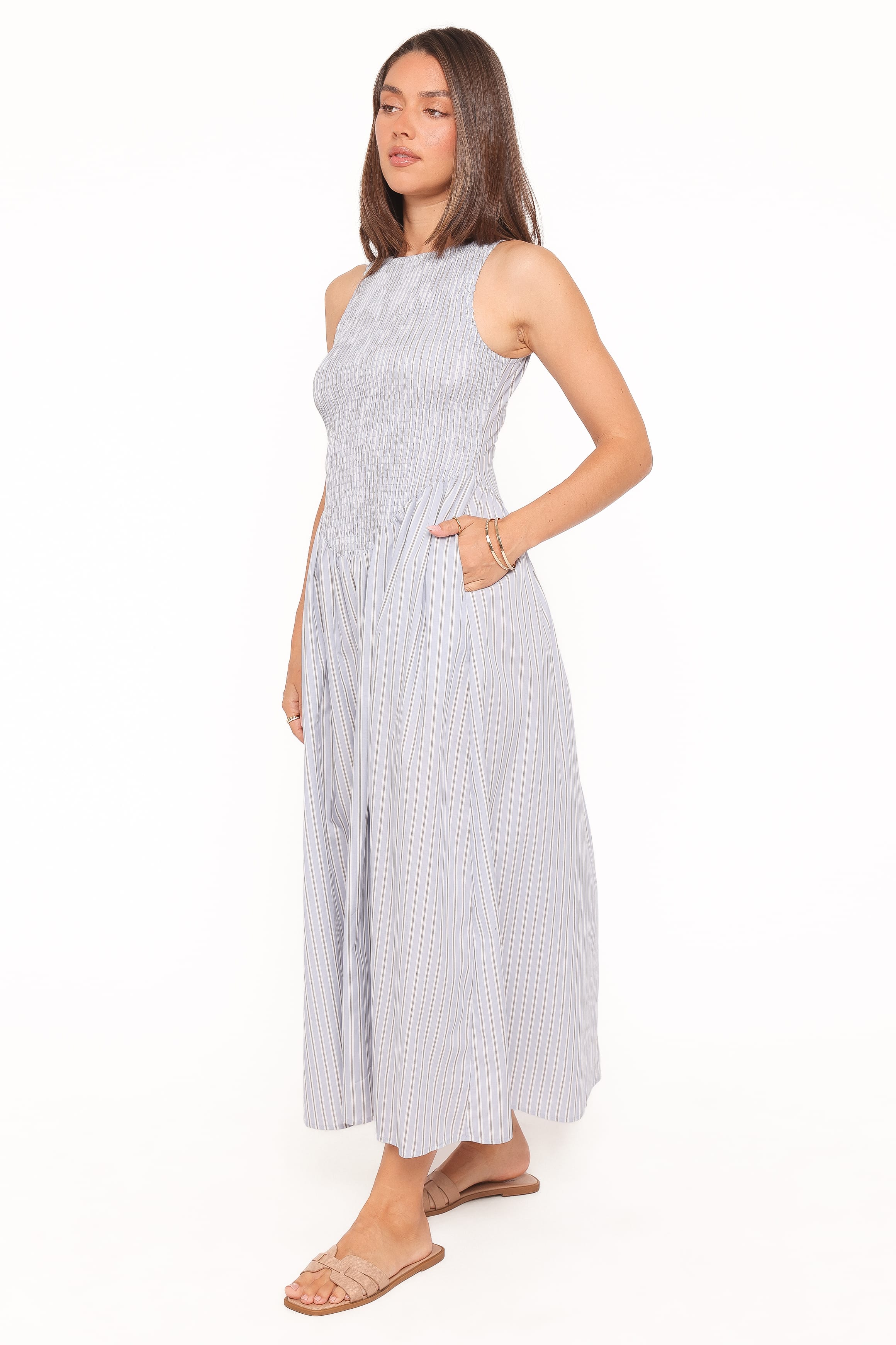Petal and Pup USA DRESSES Tony Maxi Dress - Brown/Blue Stripe
