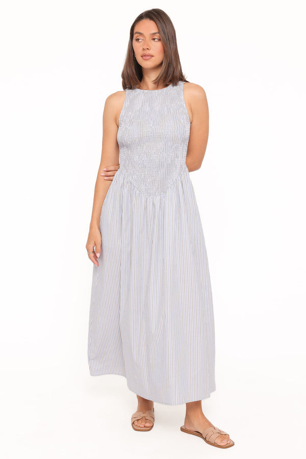 Petal and Pup USA DRESSES Tony Maxi Dress - Brown/Blue Stripe
