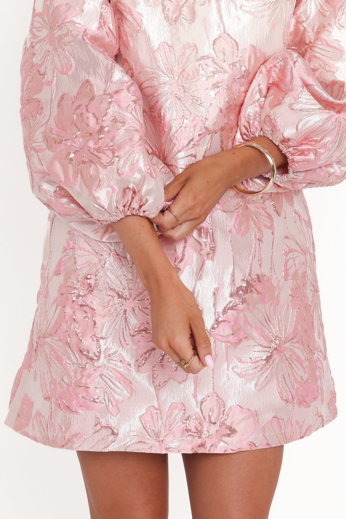Treloar Long Sleeve Mini Dress - Pink Brocade | Petal & Pup USA Treloar Long Sleeve Mini Dress - Pink Brocade | Petal & Pup USA
