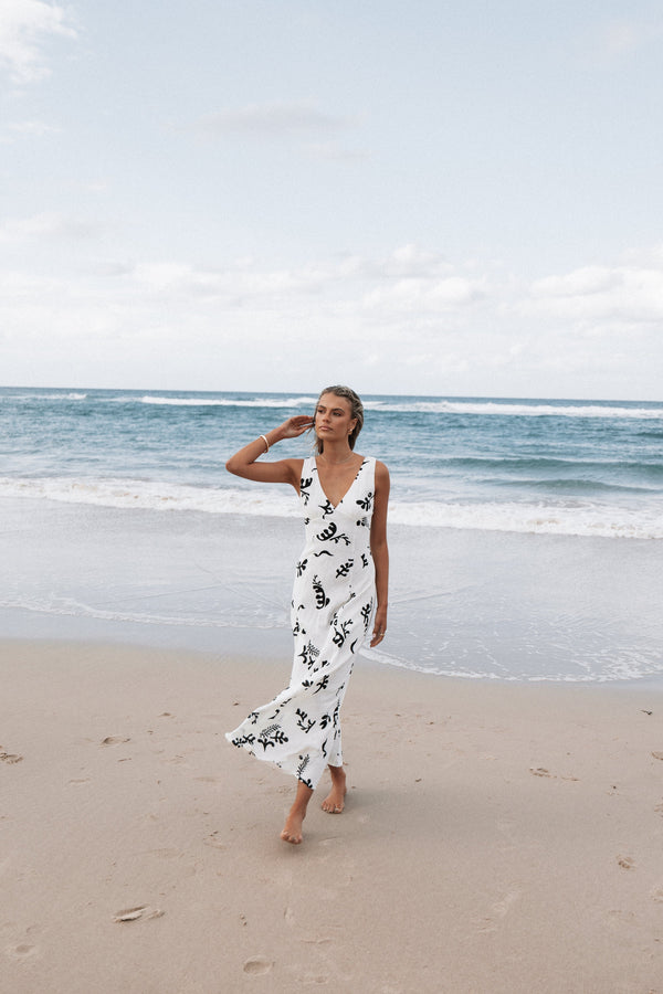 Petal and Pup USA DRESSES Tulsi Midi Dress - Off White Print (Hold for Rack)