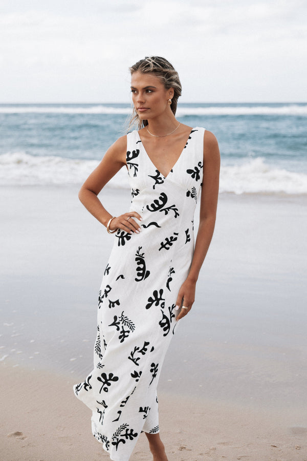 Petal and Pup USA DRESSES Tulsi Midi Dress - Off White Print (Hold for Rack)