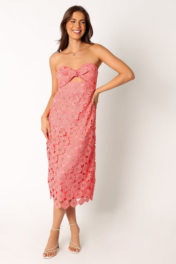 Petal and Pup USA DRESSES Tyler Strapless Midi Dress - Watermelon