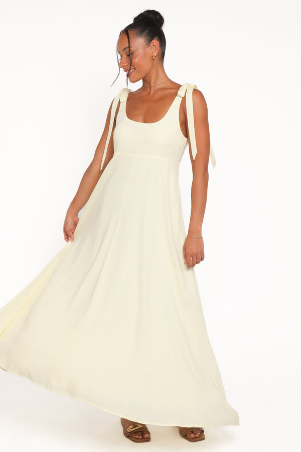Petal and Pup USA DRESSES Valara Tie Shoulder Maxi Dress - Butter Yellow
