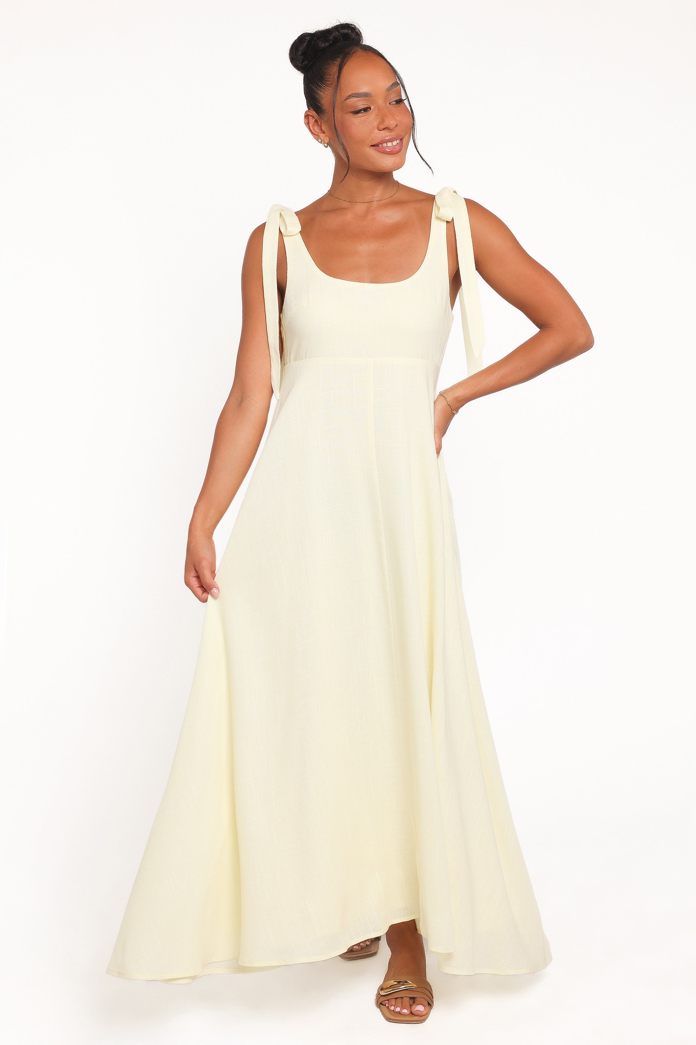 Petal and Pup USA DRESSES Valara Tie Shoulder Maxi Dress - Butter Yellow