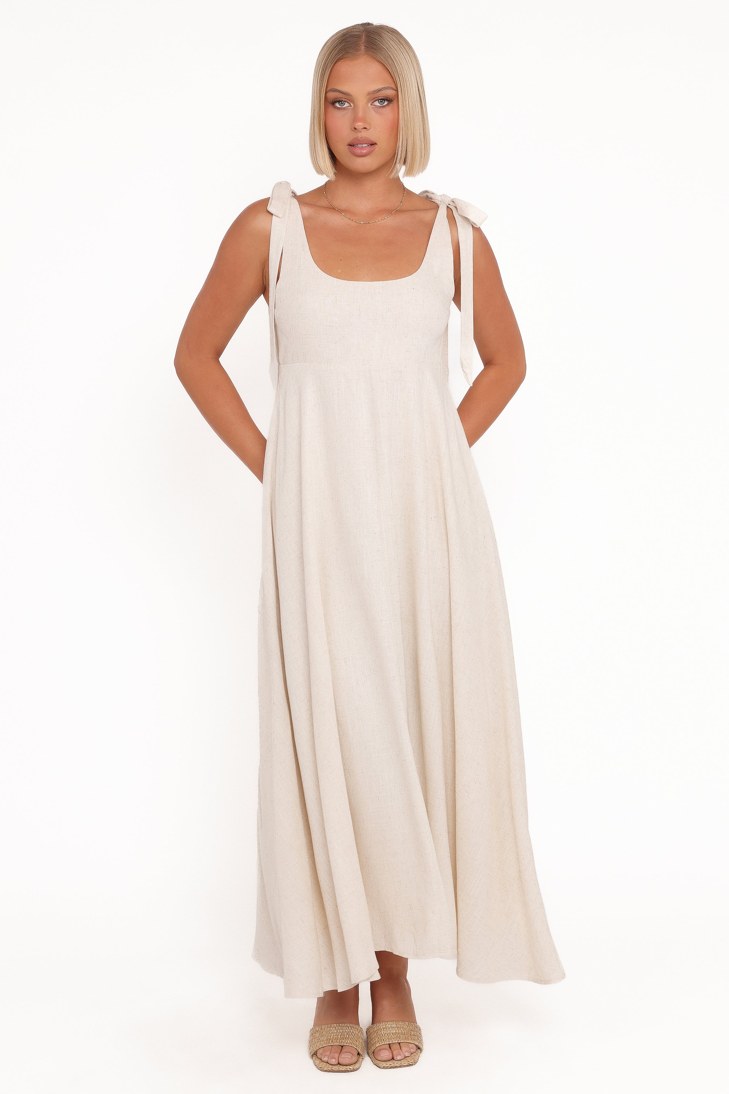 Petal and Pup USA DRESSES Valara Tie Shoulder Maxi Dress - Oatmeal