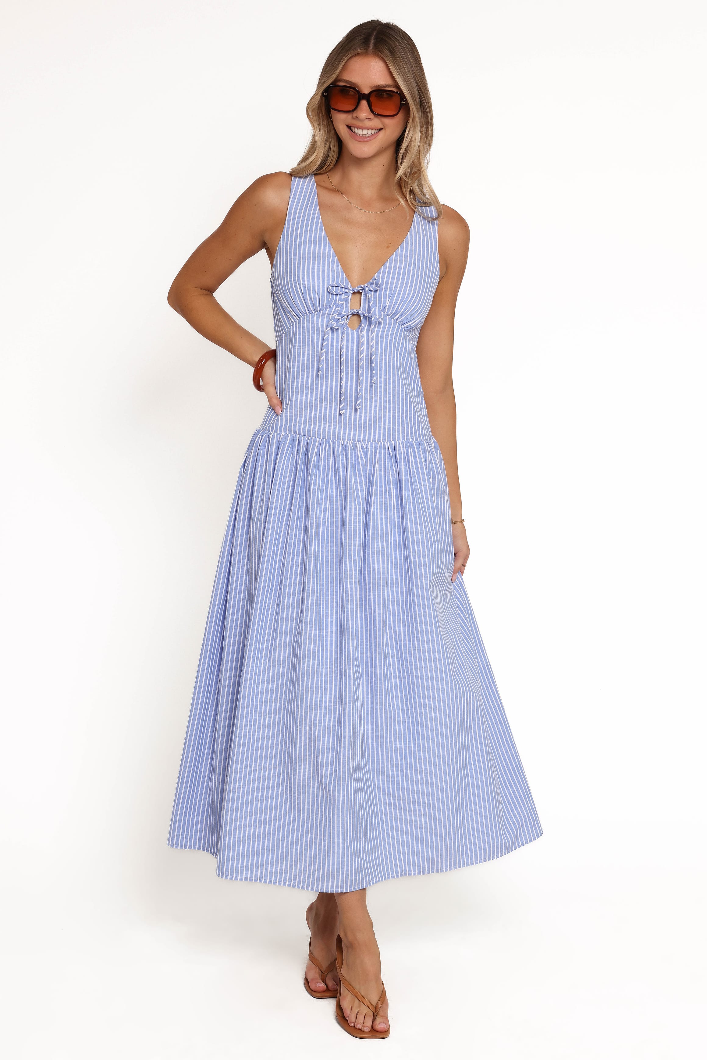 Petal and Pup USA DRESSES Vanessa Maxi Dress - Navy Pinstripe