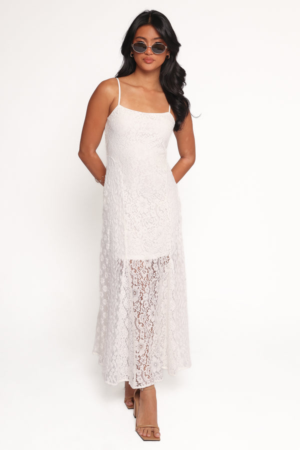 chinese dress ladies Women's Seraphine Round Neck Lace Midi Dress XS/S/M/L/XL/Customize White &  Nude MEAN BLVD main image 1