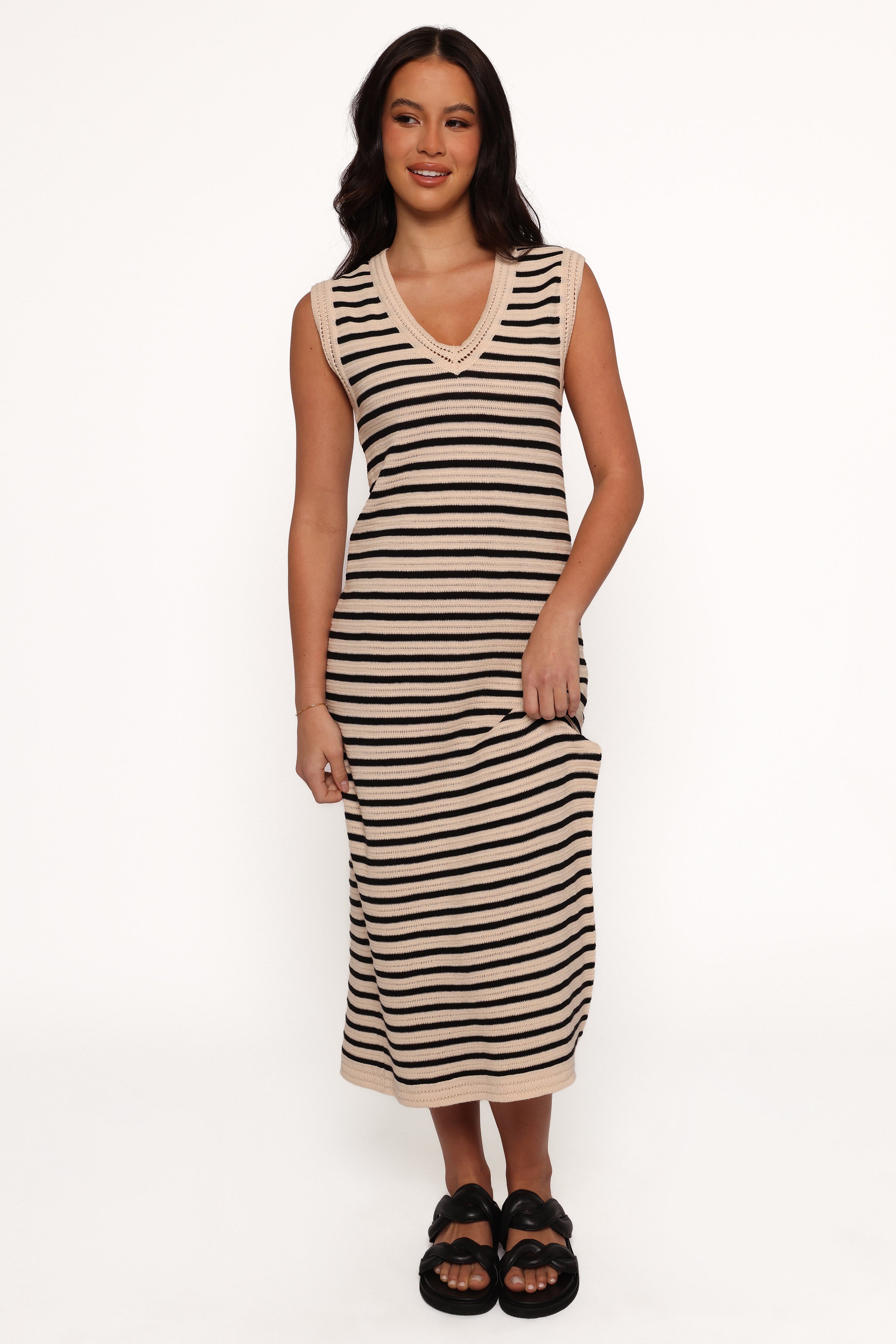 Petal and Pup USA DRESSES Vega Midi Dress - Black Stripe