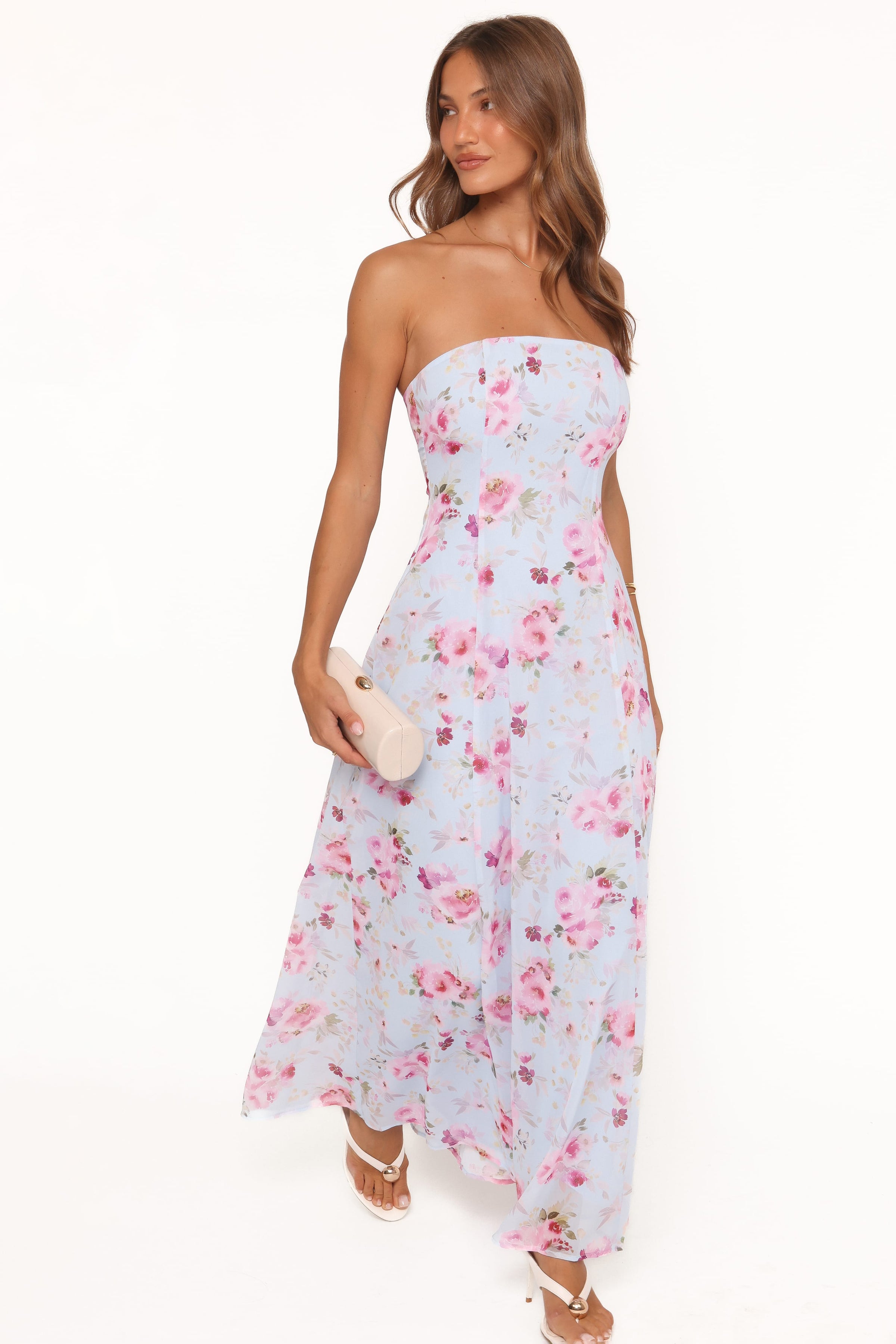 Petal and Pup USA DRESSES Vegas Strapless Maxi Dress - Blue Floral