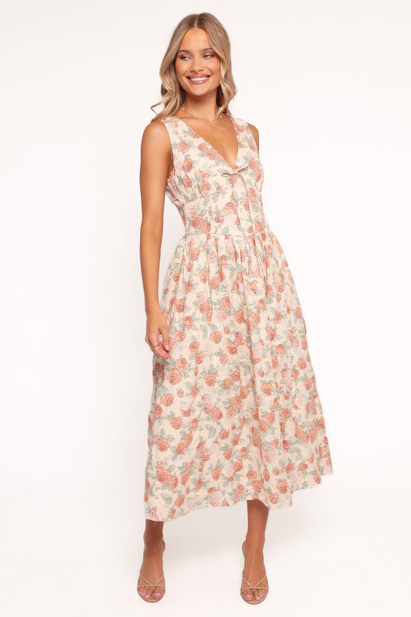 Petal and Pup USA DRESSES Velda Midi Dress - Pink Floral