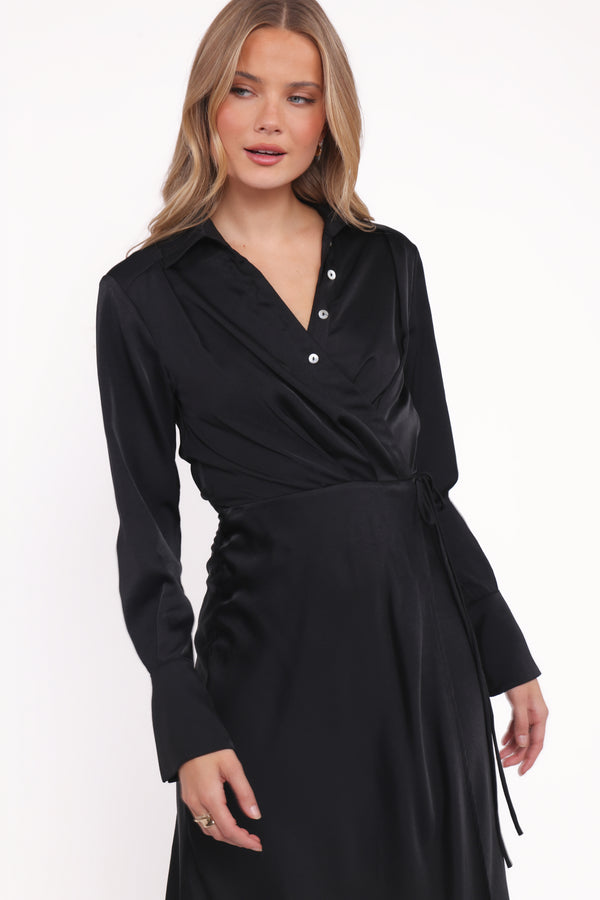 Mateo Long Sleeve Denim Dress - Black