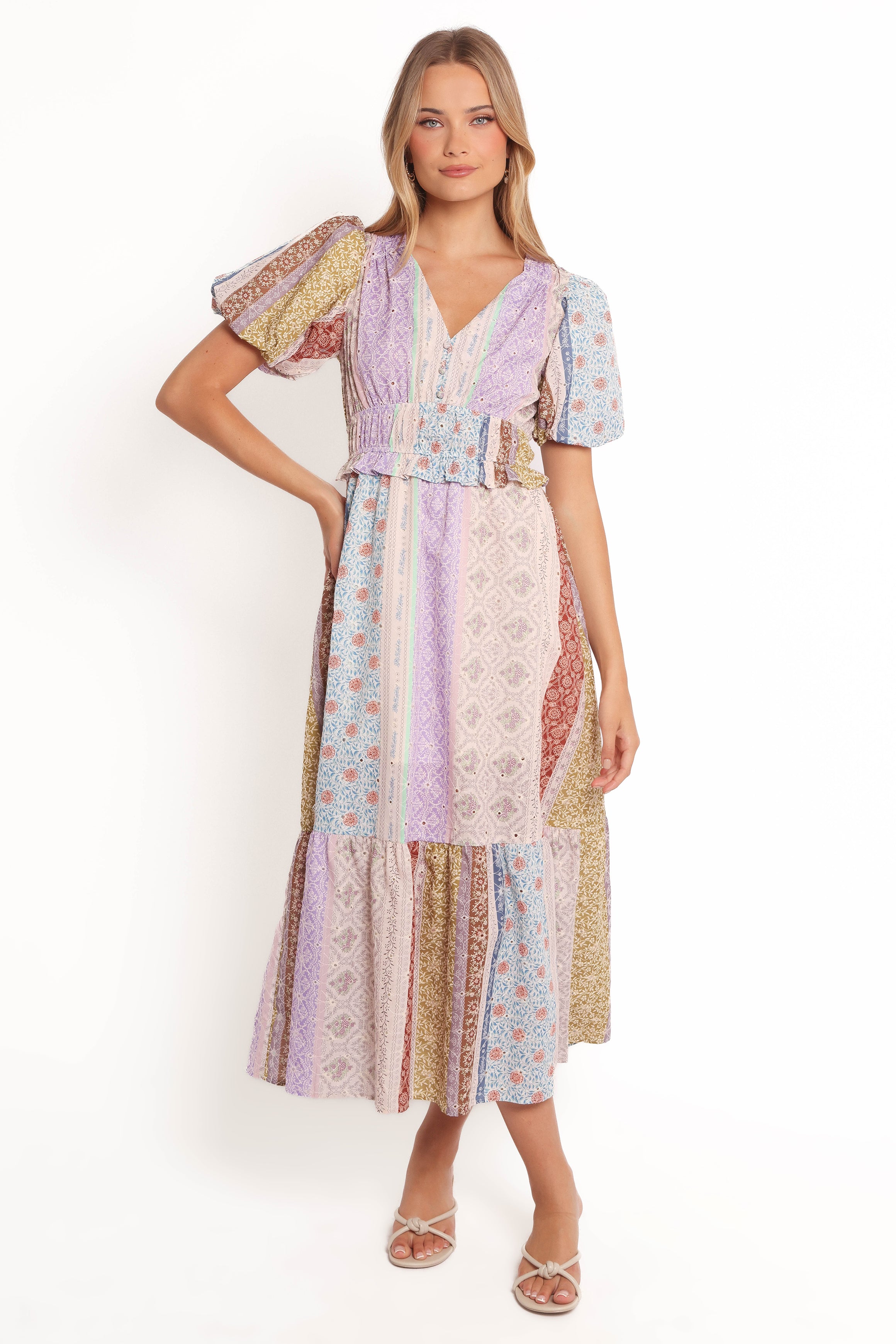 Petal and Pup USA DRESSES Verona Patchwork Midi Dress - Botanic Multi