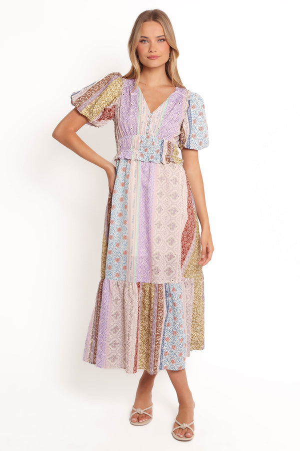 Petal and Pup USA DRESSES Verona Patchwork Midi Dress - Botanic Multi