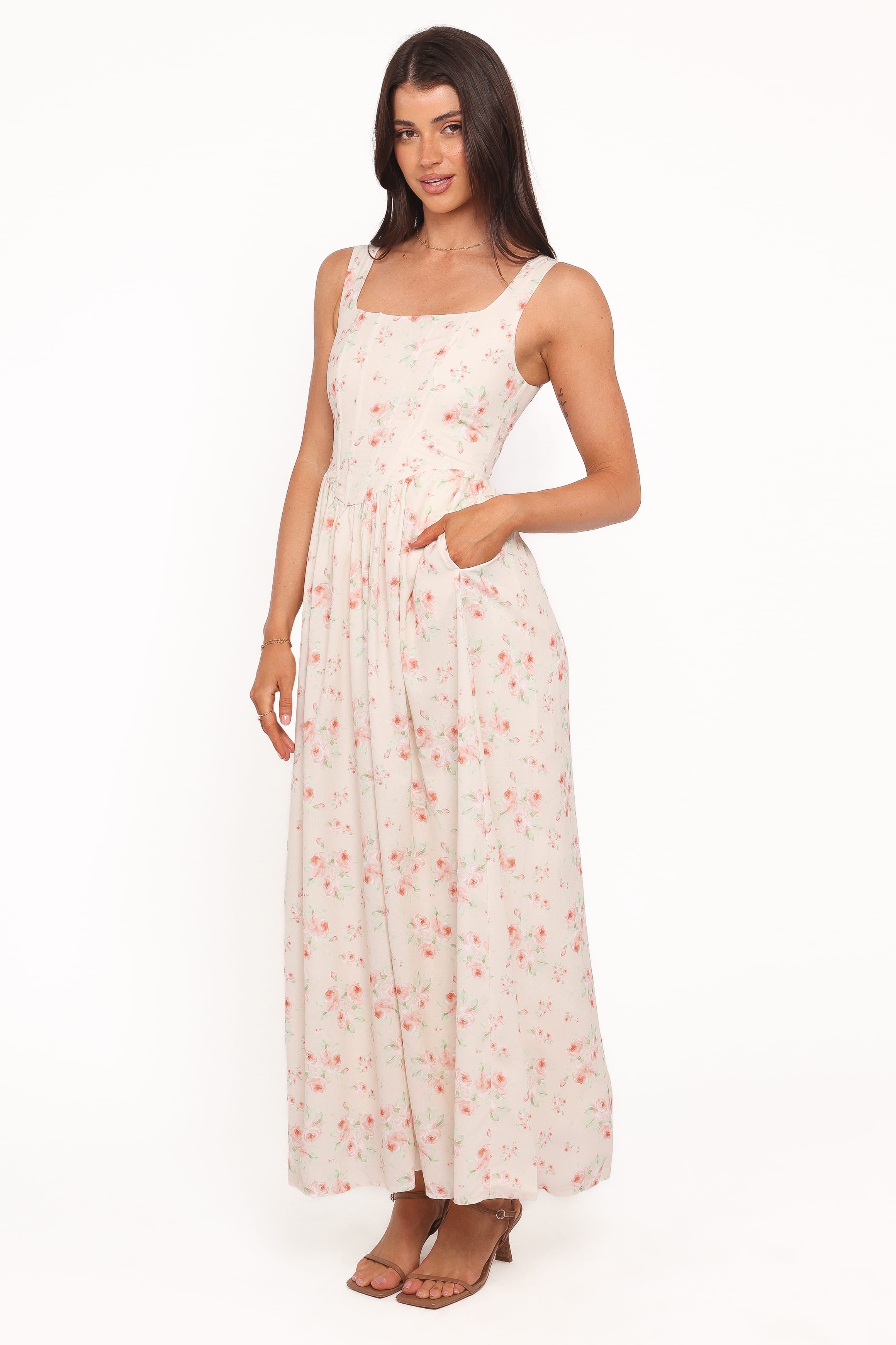 Petal and Pup USA DRESSES Vespa Midi Dress - Peach Floral