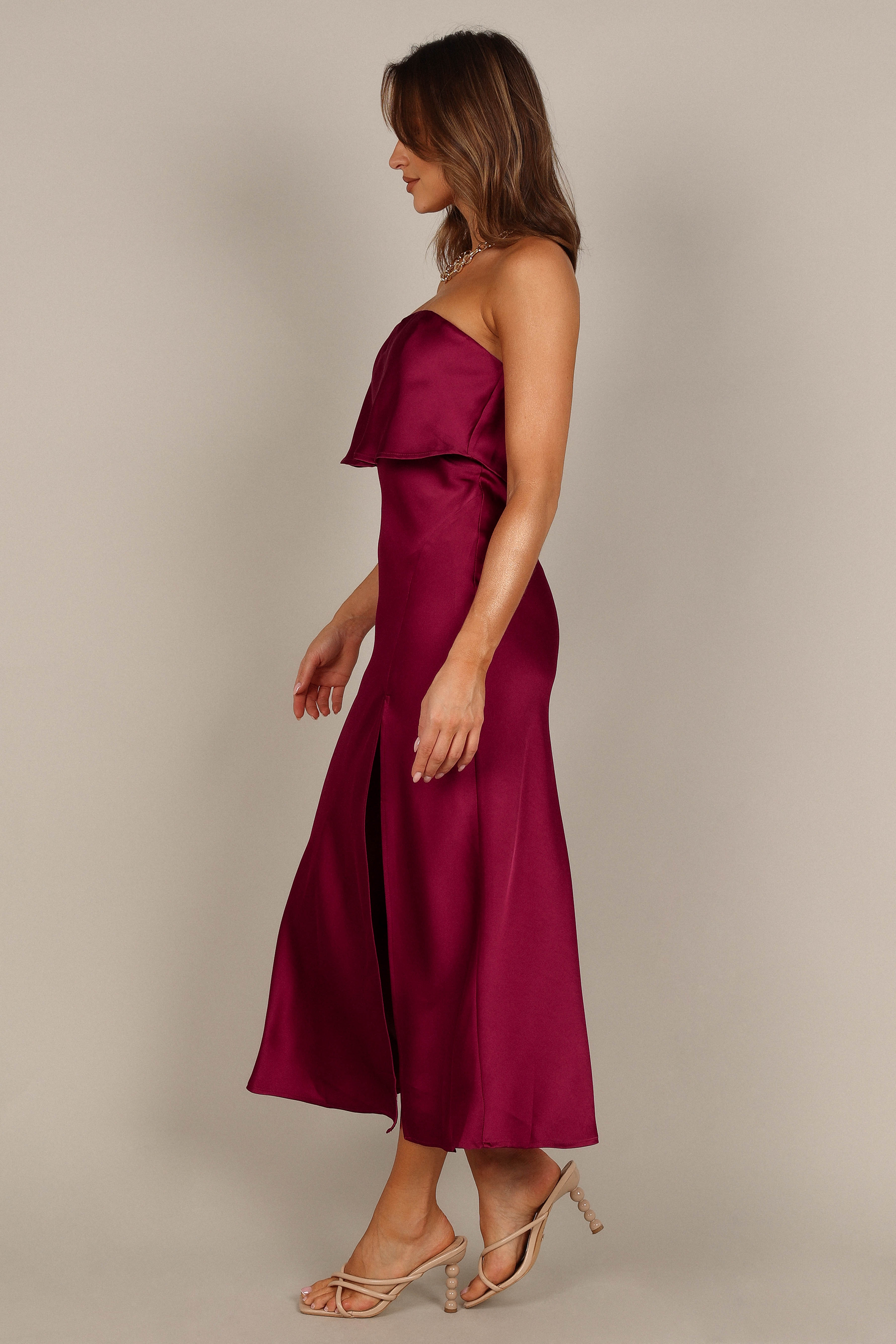 Vienna Strapless Midi Dress Berry