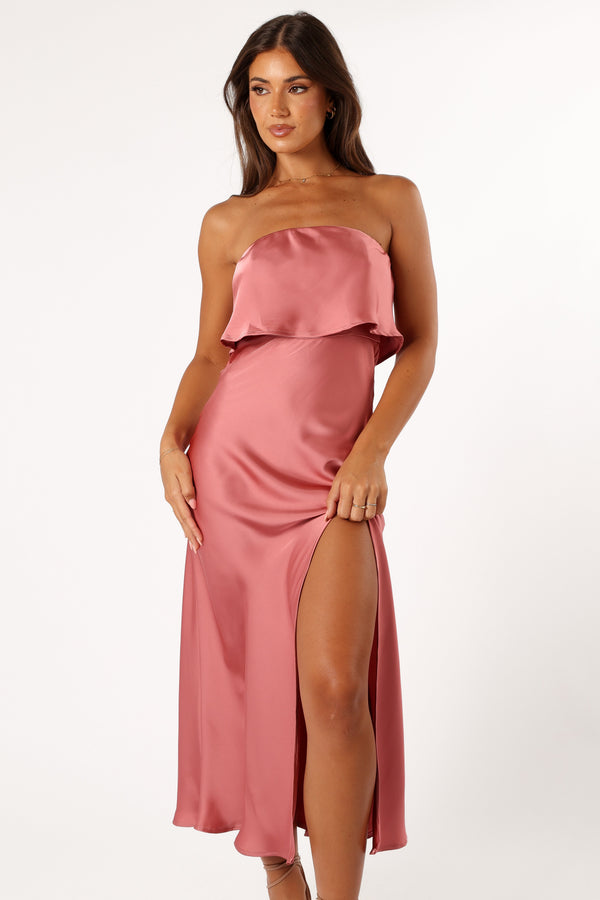 Petal and Pup USA DRESSES Vienna Strapless Midi Dress - Dusty Rose