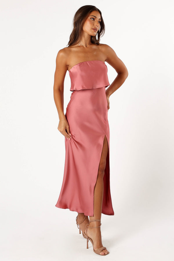 Petal and Pup USA DRESSES Vienna Strapless Midi Dress - Dusty Rose